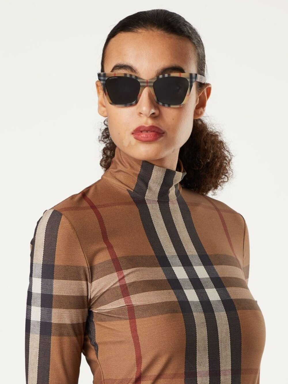 BURBERRY BE4346 394487 BROWN VINTAGE CHECK CAT EYE SUNGLASSES